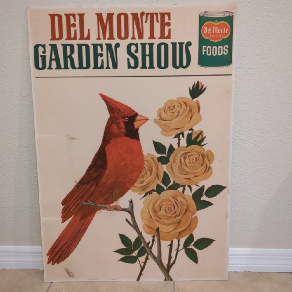 Original Vintage Del Monte Garden Show Red Robin Litogragh Poster